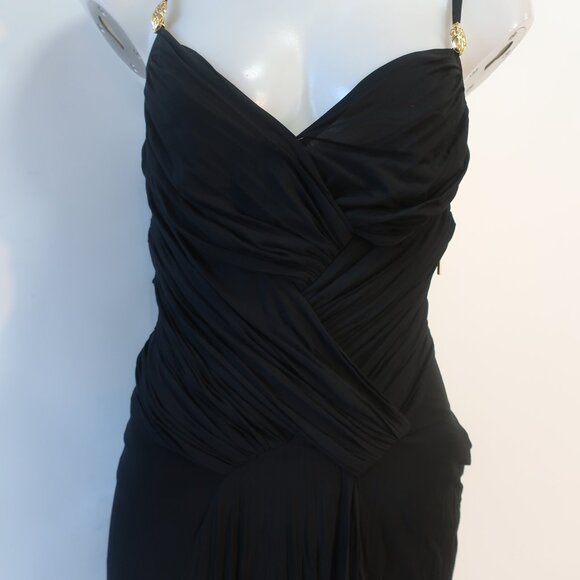 Womens Roberto Cavalli Black Ruched Dress W/Gold Hardware 42/S - Picture 10 of 14